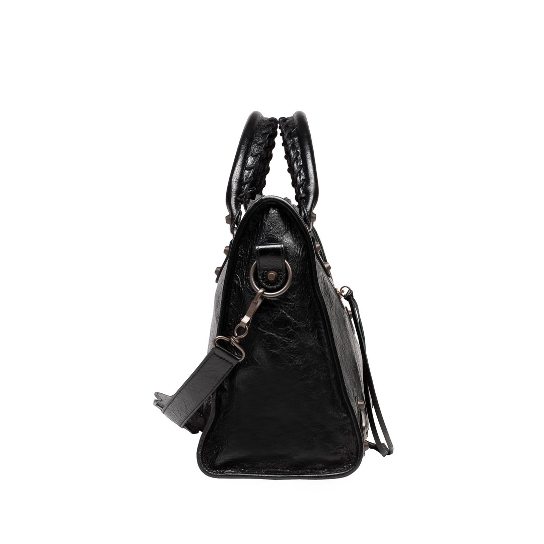 Balenciaga Trash Bag Crinkled Glossed-leather Tote In Black