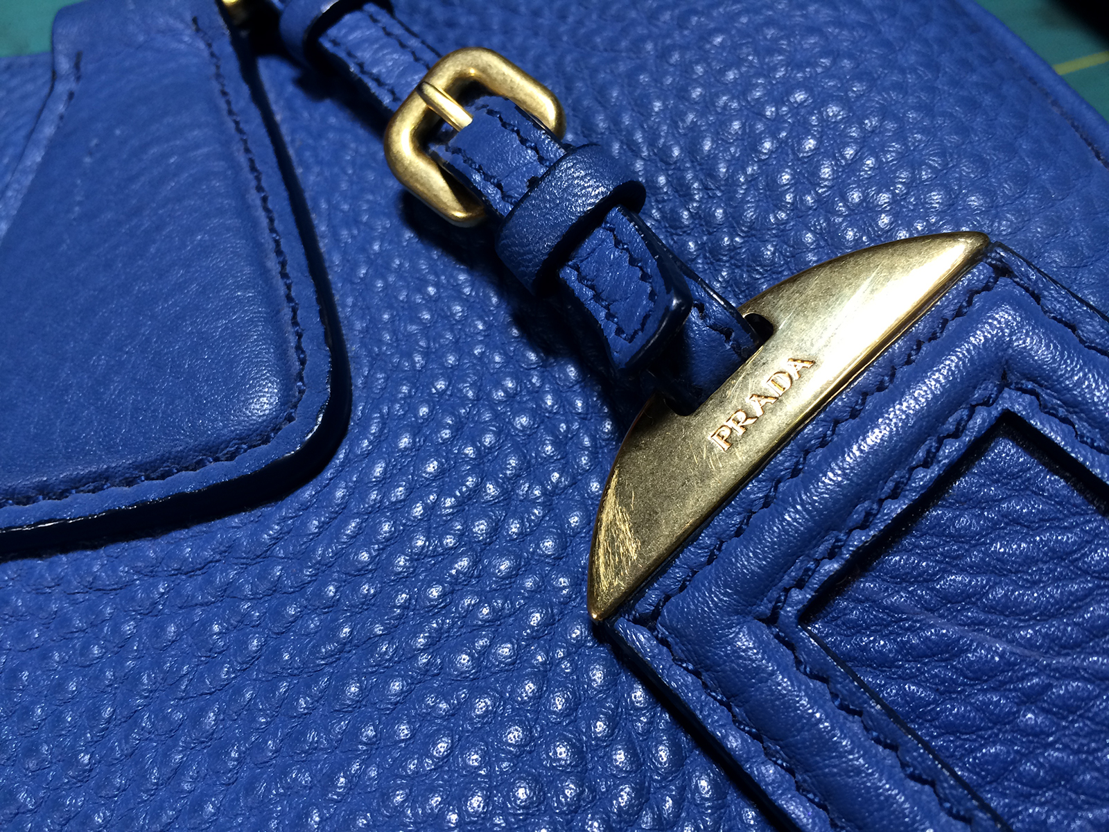 prada blue leather bag